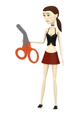 3d render of cartoon character with scissors