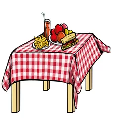Crédence de cuisine en verre imprimé Pique-nique illustration of a picnic table with food on it.