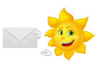 postman cartoon sun with mail