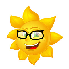 smart cartoon sun in glasses