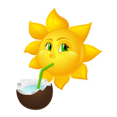 sun with freckles drinks coconut juice