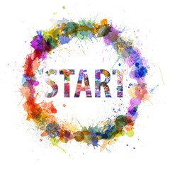 Start concept, watercolor splashes as a sign