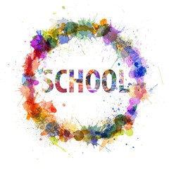 School concept, watercolor splashes as a sign