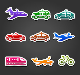 Set of sticky stickers, transport color pictograms