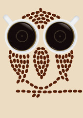 Owl silhouette made by coffee beans