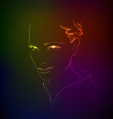 Hand-drawn fashion model from a neon. A light girl's face.