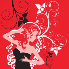 Poster Im Rahmen Blumenfrau auf rotem Hintergrund © graphic@jet