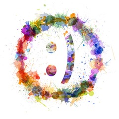 Emoticon smile concept, watercolor splashes as a sign