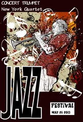 Crédence de cuisine en verre imprimé Groupe de musique Affiche de jazz avec trompettiste