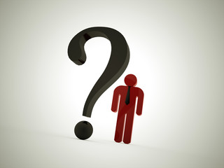 Question mark with red man