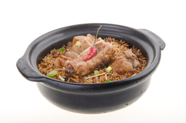 Claypot pork rice. asia food
