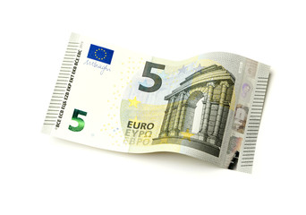 Neuer fünf Euro Schein isoliert auf weiß