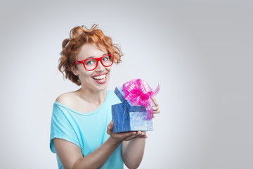 Woman with present box
