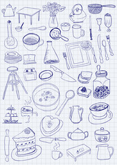 Fototapeta na wymiar Kitchen objects on paper background