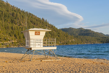Sand Harbor Life Guard Station At Sunset
