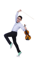 Fototapeta premium Funny man with violin on white