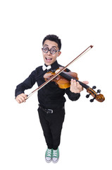 Fototapeta premium Funny man with violin on white