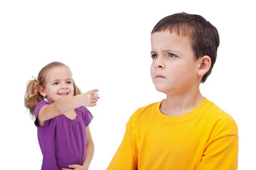School bullying concept with girl mocking boy
