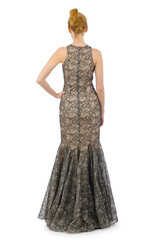 Woman in fashion dress concept on white