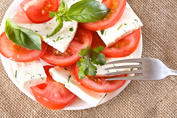 Salad with tomatoes and cheese