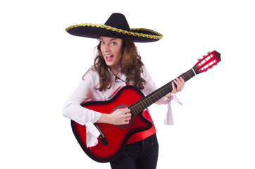 Guitar player isolated on the white