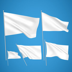 White vector flags on blue background