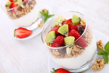 yogurt, cereals and fresh fruits