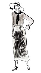 ladies suit with hat for walking 20th years