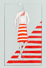 Women jacket and skirt in red and white stripes