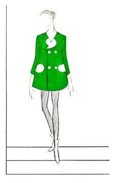 short mini demi-season green coat in 60th years