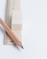 school supplies on notebook page