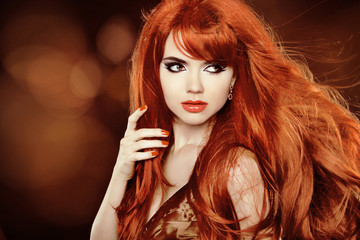 Red Hair. Beautiful Woman. Healthy Long Hair. Beauty Model Girl.