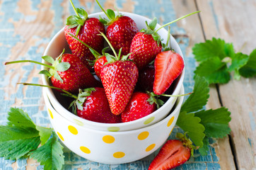 .In a bowl of fresh strawberries