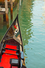 Close-up of venetian gondola boats. Venice. Italy.