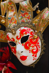 Colorful traditional venetian mask at souvenir shop. Venice. Ita