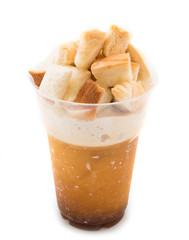 Coffee caramel cocktail with bread