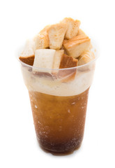 Coffee caramel cocktail with bread