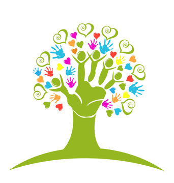 Tree hands hearts and figures logo vector
