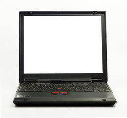 Black laptop with blank white screen - 52849241