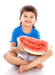Little boy with water-melon. isolated on white 