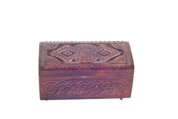 a wooden box for female ornaments and jewelry