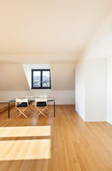 interior, beautiful loft, hardwood floor, view dining table