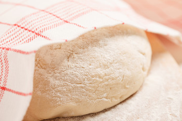 Dough on wooden board