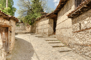 Fototapeta na wymiar A traditional old street in Koprivshtitsa Bulgaria