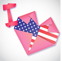 Origami paper I love USA heart card