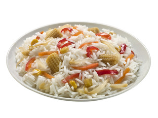 plate of rice salad with mixed ingredient