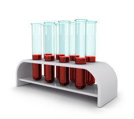 medical test-tube with blood samples, isolated, 3d