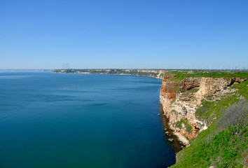 Fototapeta na wymiar Panoramic sea view on cape Kaliakra in Bulgarian seaside