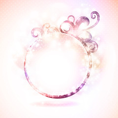 Abstract round frame with pink swirls. Vector background.