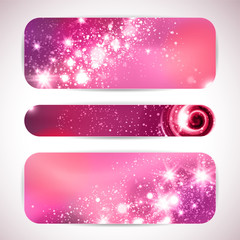 Vector set of three banners with glittering and sparkling stars.